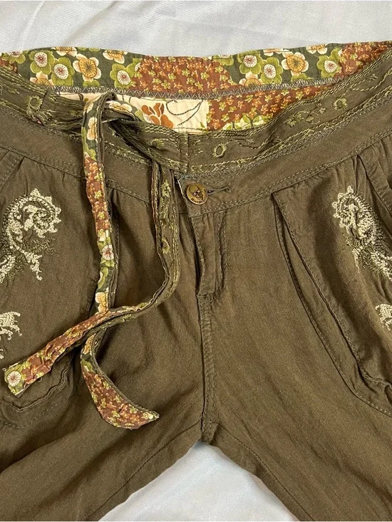 Miss Me Y2K Low Rise Green Embroidered Boho Pants 32/34” Boho Skater Festival - Picture 1 of 16